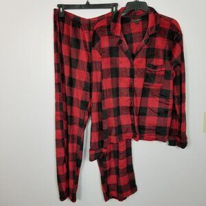 DONNA KARAN Sleepwear Super Soft Buffalo Plaid Pajama Set Red Black Large ~ 4503